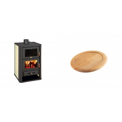 Set Kaminofen, Holzofen Wasserführend mit Backfach Prity, Modell FG W15, Leistung 19.8kW + Holz untersetzer für ovale gusseisenpfanne Solagio HSFT1825 - Kaminofen - Holzofen mit Backfach