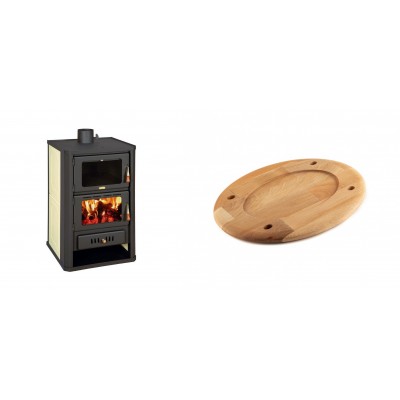 Set Kaminofen, Holzofen Wasserführend mit Backfach Prity, Modell FG W15, Leistung 19.8kW + Holz untersetzer für ovale platte Solagio HSOISK2533, 25x33cm - Kaminofen - Holzofen mit Backfach