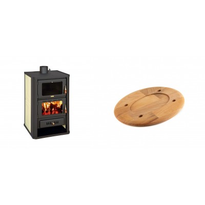 Set Kaminofen, Holzofen Wasserführend mit Backfach Prity, Modell FG W15, Leistung 19.8kW + Holz untersetzer für ovale platte Solagio HSOISK1728, 17x28cm - Kaminofen - Holzofen mit Backfach