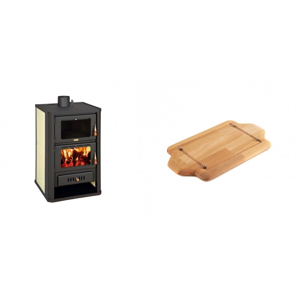 Set Kaminofen, Holzofen Wasserführend mit Backfach Prity, Modell FG W15, Leistung 19.8kW + Holz untersetzer für mini-gusseisenplatte Solagio HSDDHP1522 | Wasserführender Kaminofen | Kaminofen |