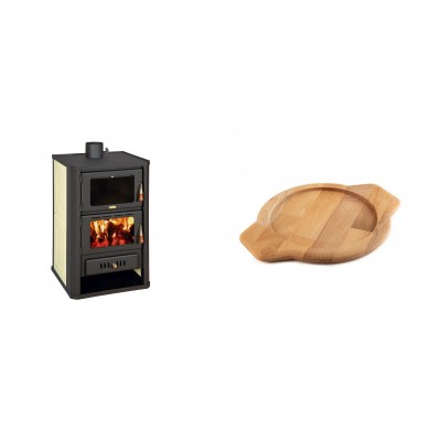 Set Kaminofen, Holzofen Wasserführend mit Backfach Prity, Modell FG W15, Leistung 19.8kW + Holz untersetzer für gusseisenschüssel Solagio HSYKTV22 - Kaminofen - Holzofen mit Backfach