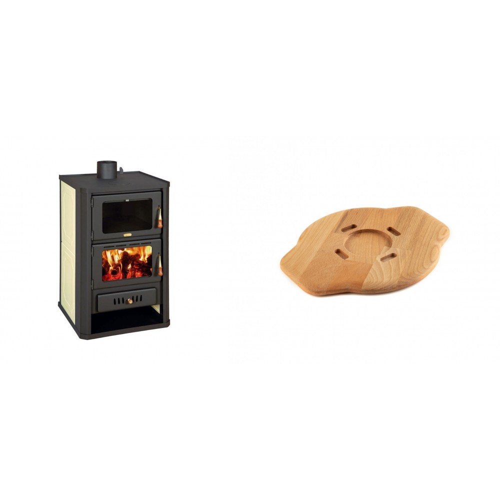 Set Kaminofen, Holzofen Wasserführend mit Backfach Prity, Modell FG W15, Leistung 19.8kW + Holz untersetzer für gusseisenplatte Solagio HSYSAK20 | Wasserführender Kaminofen | Kaminofen |