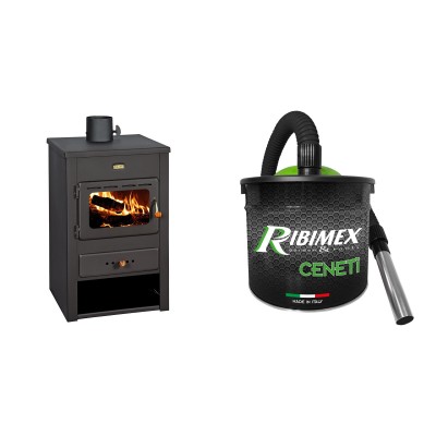 Set Kaminofen, Holzofen Prity, Modell K 12, Leistung 10.4kW + Elektrischer Aschesauger Ribimex, Modell Cenetì, Fassungsvermögen 15 L - Prity