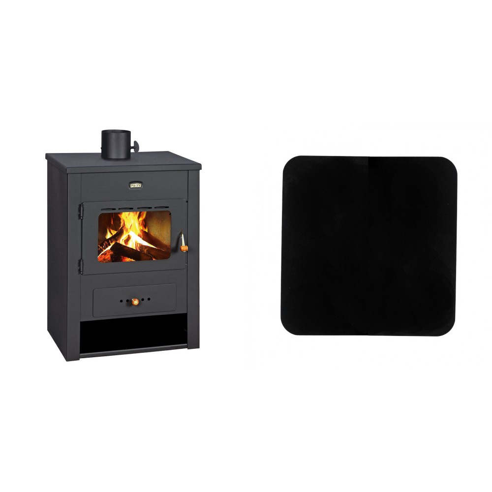 Set Kaminofen, Holzofen Prity, Modell K13, Leistung 12.1kW + Funkenschutzplatte Stahl 2mm, Größe 98x98cm | Holzofen | Kaminofen |
