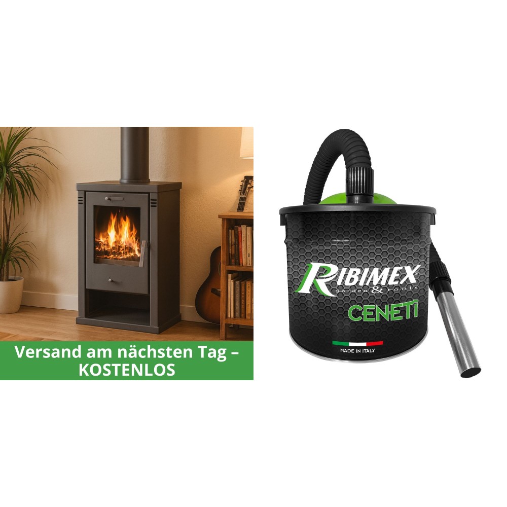 Set Kaminofen, Holzofen Balkan Energy, Modell Talon, Leistung 7kW + Elektrischer Aschesauger Ribimex, Modell Cenetì, Fassungsvermögen 15 L | Holzofen | Kaminofen |