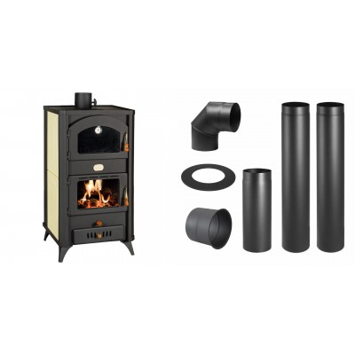 Set Kaminofen, Holzofen Wasserführend mit Backfach Prity, Modell FG W18 R, Leistung 23.4 kW + Schornstein Bausatz PARKANEX, Stahl Ø130, Dicke 2mm - Kaminofen - Holzofen mit Backfach
