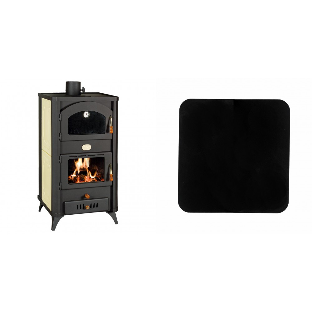 Set Kaminofen, Holzofen Wasserführend mit Backfach Prity, Modell FG W18 R, Leistung 23.4 kW + Funkenschutzplatte Stahl 2mm, Größe 98x98cm