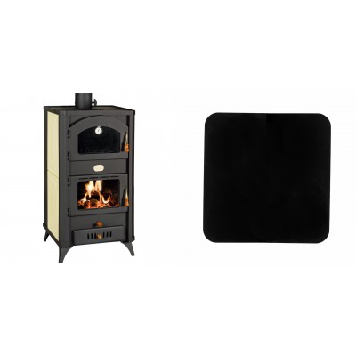 Set Kaminofen, Holzofen Wasserführend mit Backfach Prity, Modell FG W18 R, Leistung 23.4 kW + Funkenschutzplatte Stahl 2mm, Größe 98x98cm - Kaminofen - Holzofen mit Backfach