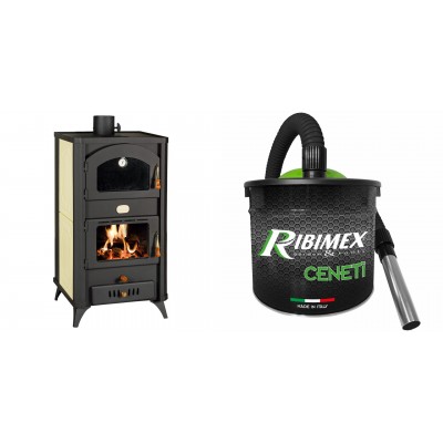 Set Kaminofen, Holzofen Wasserführend mit Backfach Prity, Modell FG W18 R, Leistung 23.4 kW + Elektrischer Aschesauger Ribimex, Modell Cenetì, Fassungsvermögen 15 L - Kaminofen - Holzofen mit Backfach