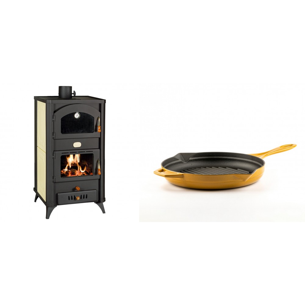 Set Kaminofen, Holzofen Wasserführend mit Backfach Prity, Modell FG W18 R, Leistung 23.4 kW + Emaillierte grillpfanne Gusseisen Solagio, Dijon, Ф24cm | Wasserführender Kaminofen | Kaminofen |