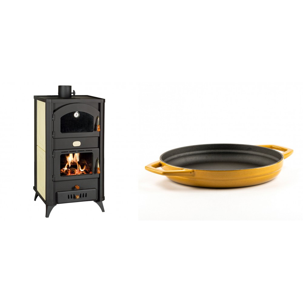 Set Kaminofen, Holzofen Wasserführend mit Backfach Prity, Modell FG W18 R, Leistung 23.4 kW + Emaillierte gusseisenpfanne mit zwei Griffen Solagio, Dijon, Ф22cm | Wasserführender Kaminofen | Kaminofen |