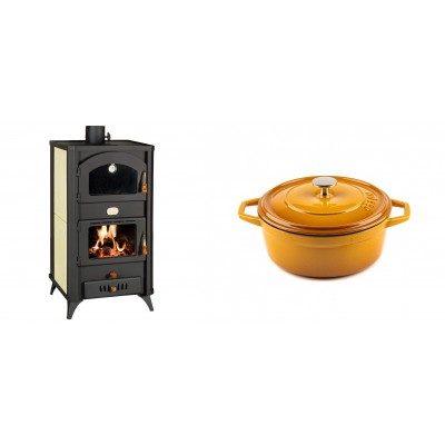Set Kaminofen, Holzofen Wasserführend mit Backfach Prity, Modell FG W18 R, Leistung 23.4 kW + Gusseisen Topf Tiefer Solagio, Dijon, Ф20 - Kaminofen - Holzofen mit Backfach