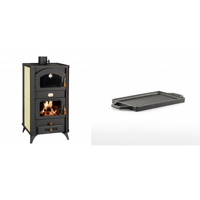 Set Kaminofen, Holzofen Wasserführend mit Backfach Prity, Modell FG W18 R, Leistung 23.4 kW + Mini-Grillplatte aus Gusseisen Solagio, 15.5x22.5cm - Kaminofen - Holzofen mit Backfach