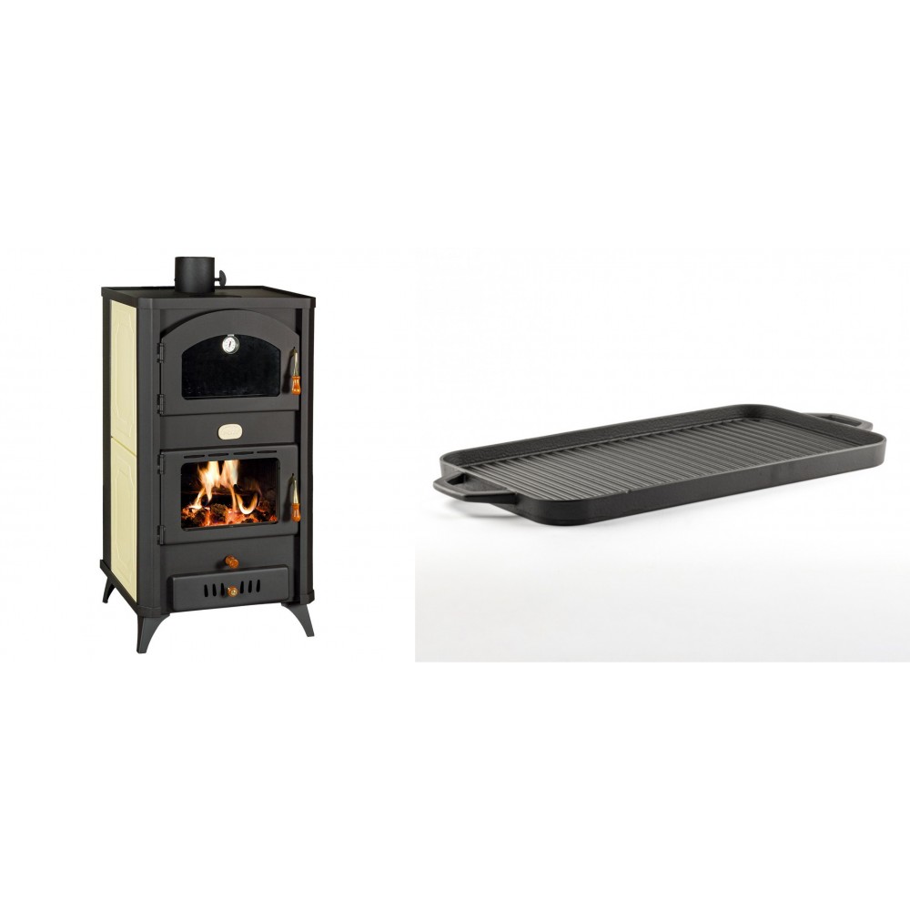 Set Kaminofen, Holzofen Wasserführend mit Backfach Prity, Modell FG W18 R, Leistung 23.4 kW + Große Grillplatte aus Gusseisen Solagio, 25x44cm | Wasserführender Kaminofen | Kaminofen |