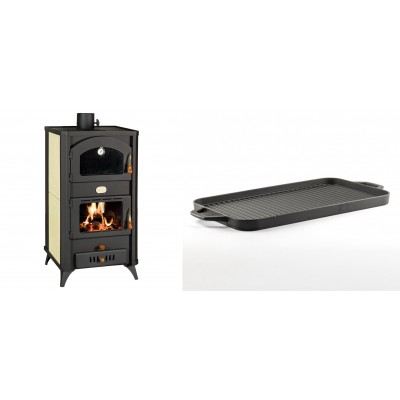 Set Kaminofen, Holzofen Wasserführend mit Backfach Prity, Modell FG W18 R, Leistung 23.4 kW + Große Grillplatte aus Gusseisen Solagio, 25x44cm - Kaminofen - Holzofen mit Backfach