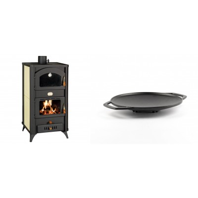 Set Kaminofen, Holzofen Wasserführend mit Backfach Prity, Modell FG W18 R, Leistung 23.4 kW + Backplatte aus Gusseisen Solagio, Ф28cm - Kaminofen - Holzofen mit Backfach