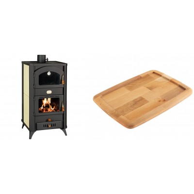 Set Kaminofen, Holzofen Wasserführend mit Backfach Prity, Modell FG W18 R, Leistung 23.4 kW + Holz untersetzer für gusseisenplatte Solagio HSST2131 - Kaminofen - Holzofen mit Backfach