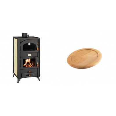 Set Kaminofen, Holzofen Wasserführend mit Backfach Prity, Modell FG W18 R, Leistung 23.4 kW + Holz untersetzer für ovale gusseisenpfanne Solagio HSFT1825 - Kaminofen - Holzofen mit Backfach