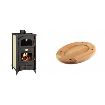Set Kaminofen, Holzofen Wasserführend mit Backfach Prity, Modell FG W18 R, Leistung 23.4 kW + Holz untersetzer für ovale platte Solagio HSOISK2533, 25x33cm - Kaminofen - Holzofen mit Backfach