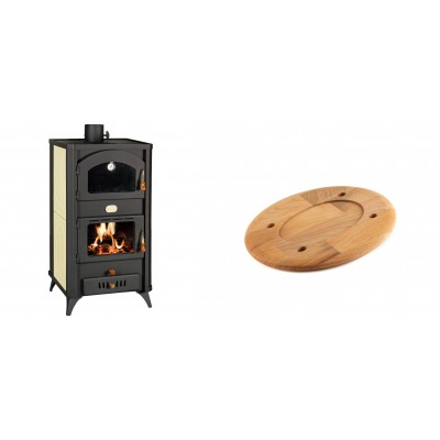 Set Kaminofen, Holzofen Wasserführend mit Backfach Prity, Modell FG W18 R, Leistung 23.4 kW + Holz untersetzer für ovale platte Solagio HSOISK1728, 17x28cm - Kaminofen - Holzofen mit Backfach