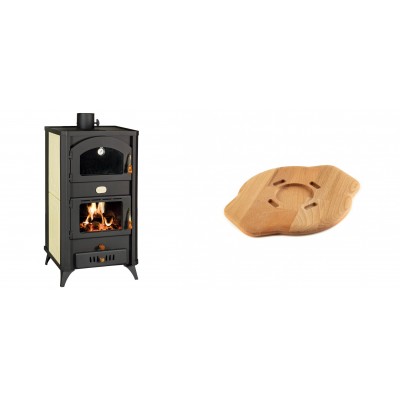 Set Kaminofen, Holzofen Wasserführend mit Backfach Prity, Modell FG W18 R, Leistung 23.4 kW + Holz untersetzer für gusseisenplatte Solagio HSYSAK20 - Kaminofen - Holzofen mit Backfach