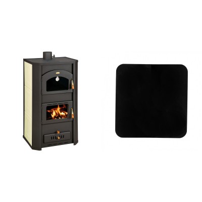 Set Kaminofen, Holzofen Wasserführend Prity mit Backfach, Modell FG W20, Leistung 23.8kW + Funkenschutzplatte Stahl 2mm, Größe 98x98cm - Kaminofen - Holzofen mit Backfach