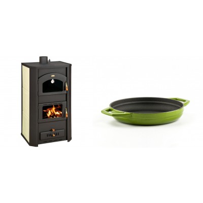 Set Kaminofen, Holzofen Wasserführend Prity mit Backfach, Modell FG W20, Leistung 23.8kW + Emaillierte gusseisenpfanne mit zwei Griffen Solagio, Bamboo, Ф19cm - Kaminofen - Holzofen mit Backfach