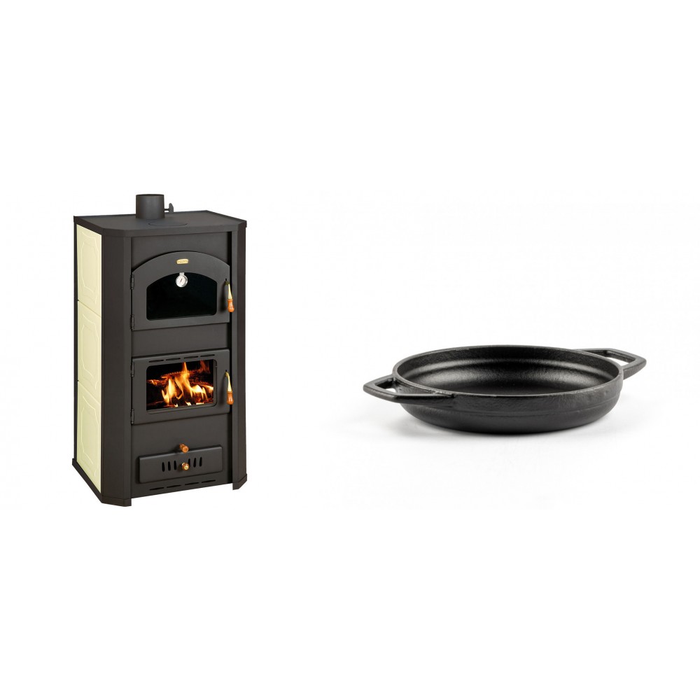 Set Kaminofen, Holzofen Wasserführend Prity mit Backfach, Modell FG W20, Leistung 23.8kW + Emaillierte gusseisenpfanne mit zwei Griffen Solagio, Black Onyx, Ф16cm | Wasserführender Kaminofen | Kaminofen |