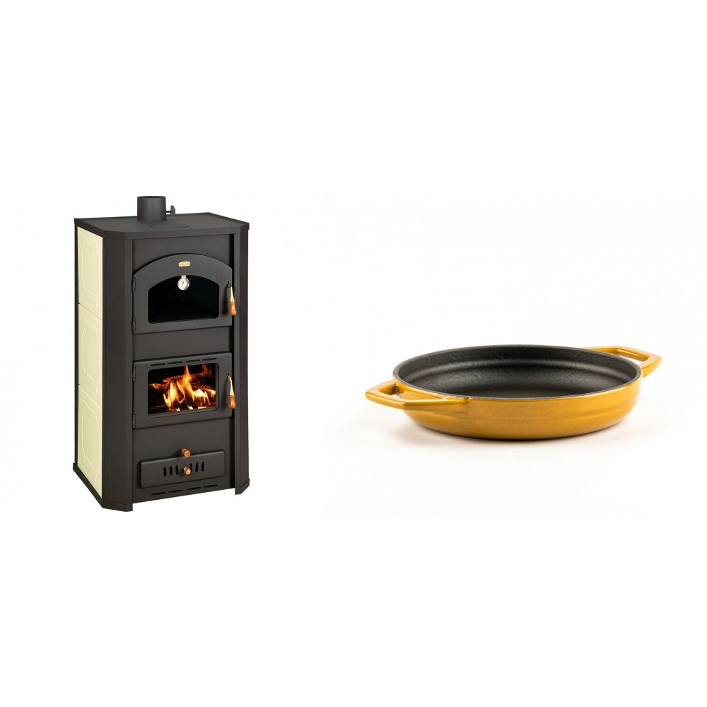 Set Kaminofen, Holzofen Wasserführend Prity mit Backfach, Modell FG W20, Leistung 23.8kW + Emaillierte gusseisenpfanne mit zwei Griffen Solagio, Dijon, Ф16cm | Wasserführender Kaminofen | Kaminofen |