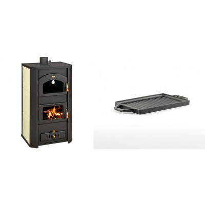 Set Kaminofen, Holzofen Wasserführend Prity mit Backfach, Modell FG W20, Leistung 23.8kW + Mini-Grillplatte aus Gusseisen Solagio, 15.5x22.5cm - Kaminofen - Holzofen mit Backfach