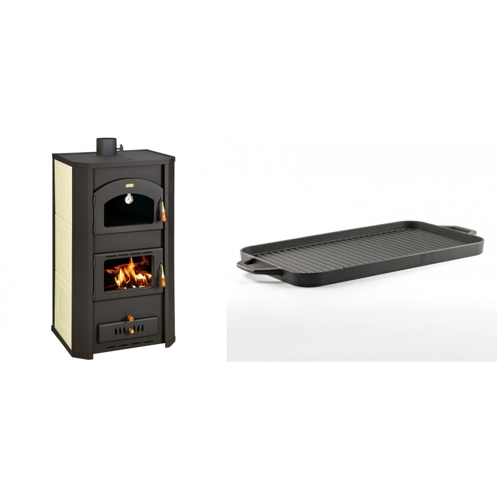 Set Kaminofen, Holzofen Wasserführend Prity mit Backfach, Modell FG W20, Leistung 23.8kW + Große Grillplatte aus Gusseisen Solagio, 25x44cm | Wasserführender Kaminofen | Kaminofen |