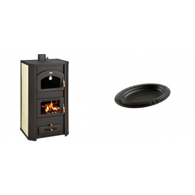 Set Kaminofen, Holzofen Wasserführend Prity mit Backfach, Modell FG W20, Leistung 23.8kW + Gusseiserne auflaufform Solagio oval, 17x28cm - Kaminofen - Holzofen mit Backfach