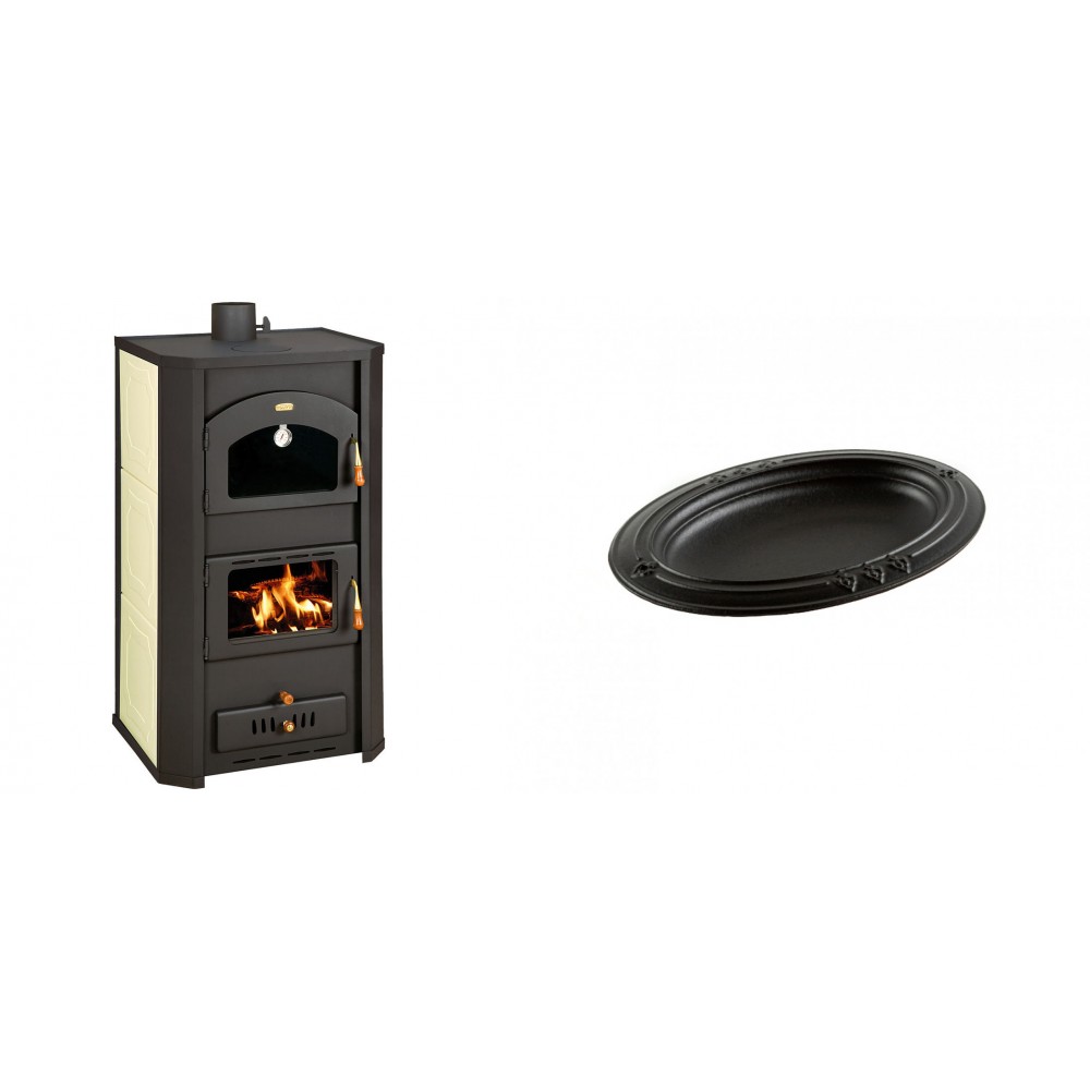 Set Kaminofen, Holzofen Wasserführend Prity mit Backfach, Modell FG W20, Leistung 23.8kW + Gusseiserne auflaufform Solagio oval, 25x33cm