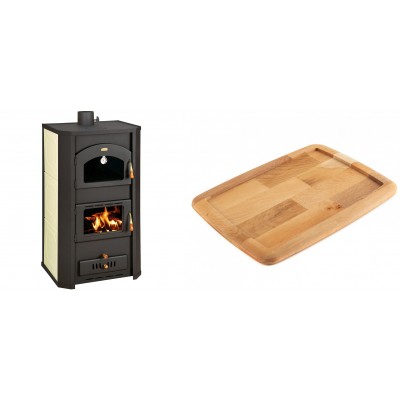 Set Kaminofen, Holzofen Wasserführend Prity mit Backfach, Modell FG W20, Leistung 23.8kW + Holz untersetzer für gusseisenplatte Solagio HSST2131 - Kaminofen - Holzofen mit Backfach