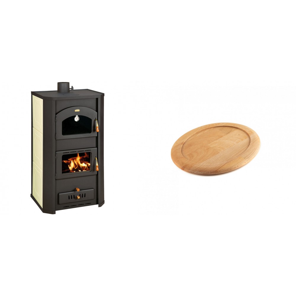 Set Kaminofen, Holzofen Wasserführend Prity mit Backfach, Modell FG W20, Leistung 23.8kW + Holz untersetzer für ovale gusseisenpfanne Solagio HSFT1825 | Wasserführender Kaminofen | Kaminofen |