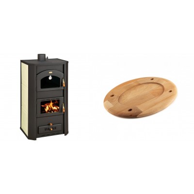 Set Kaminofen, Holzofen Wasserführend Prity mit Backfach, Modell FG W20, Leistung 23.8kW + Holz untersetzer für ovale platte Solagio HSOISK2533, 25x33cm - Kaminofen - Holzofen mit Backfach