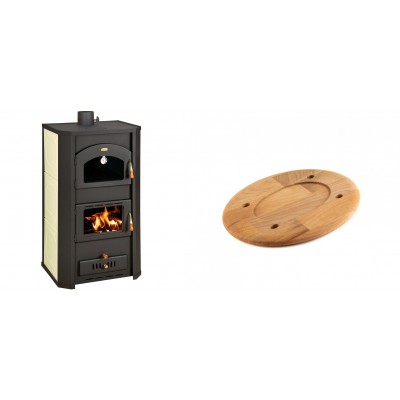 Set Kaminofen, Holzofen Wasserführend Prity mit Backfach, Modell FG W20, Leistung 23.8kW + Holz untersetzer für ovale platte Solagio HSOISK1728, 17x28cm - Kaminofen - Holzofen mit Backfach