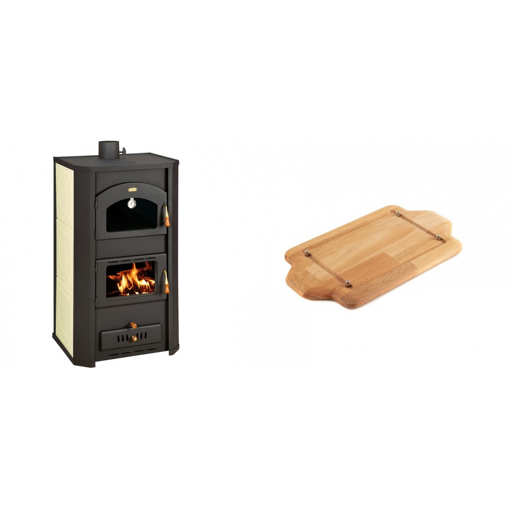 Set Kaminofen, Holzofen Wasserführend Prity mit Backfach, Modell FG W20, Leistung 23.8kW + Holz untersetzer für mini-gusseisenplatte Solagio HSDDHP1522 | Wasserführender Kaminofen | Kaminofen |