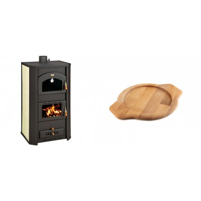 Set Kaminofen, Holzofen Wasserführend Prity mit Backfach, Modell FG W20, Leistung 23.8kW + Holz untersetzer für gusseisenschüssel Solagio HSYKTV22 - Kaminofen - Holzofen mit Backfach