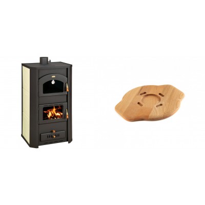 Set Kaminofen, Holzofen Wasserführend Prity mit Backfach, Modell FG W20, Leistung 23.8kW + Holz untersetzer für gusseisenplatte Solagio HSYSAK20 - Kaminofen - Holzofen mit Backfach