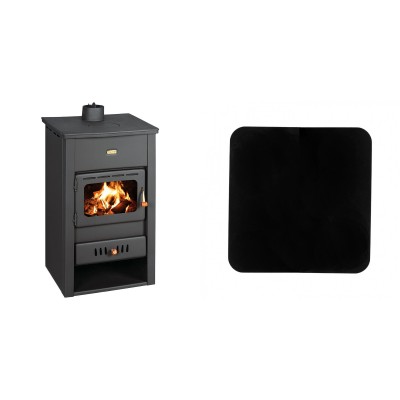Set Kaminofen, Holzofen Prity, Modell K2 CP, Obere Platte aus Gusseisen, Leistung 10.4kW + Funkenschutzplatte Stahl 2mm, Größe 98x98cm - Prity