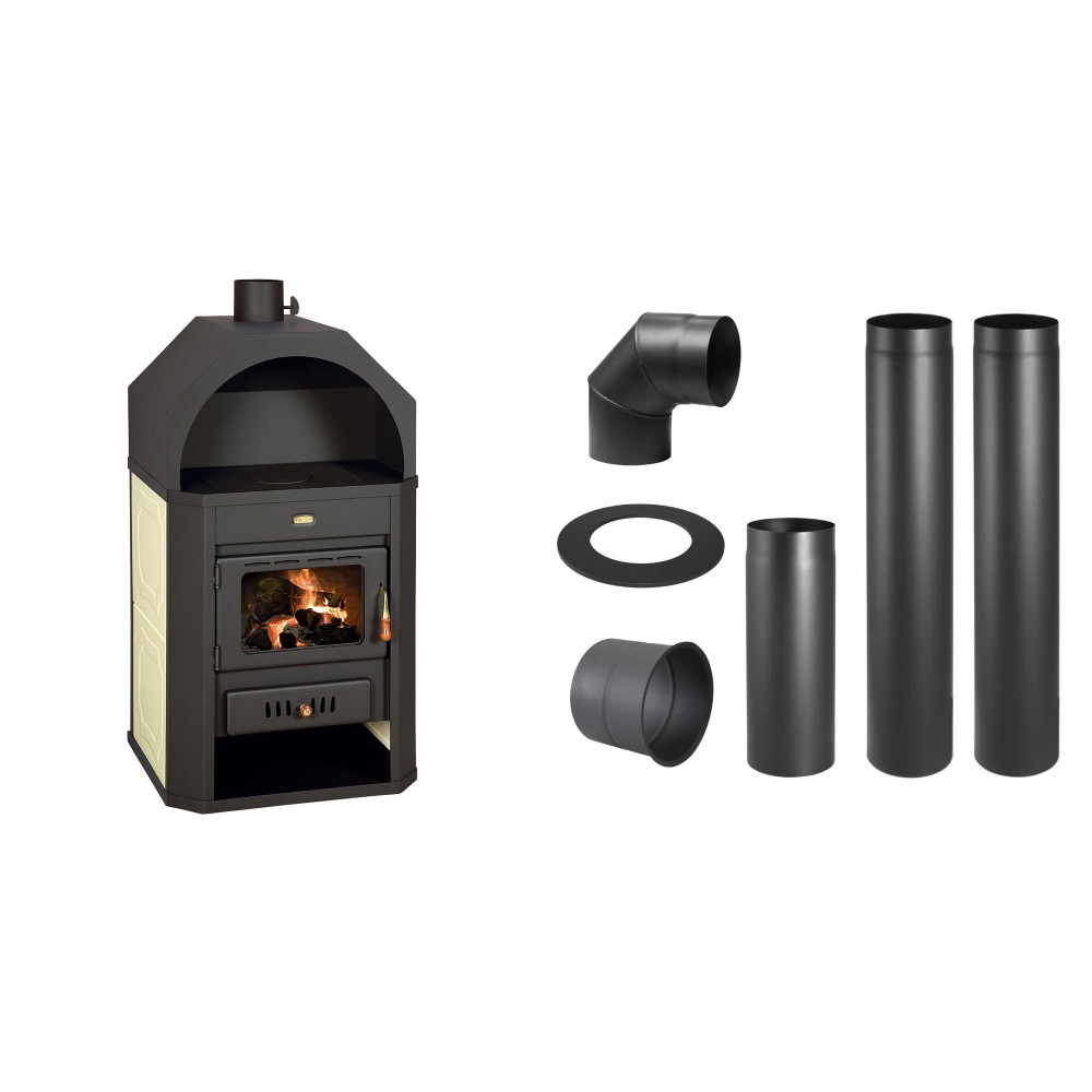 Set Kaminofen, Holzofen Wasserführend Prity, Modell W17, Leistung 23.2kW, Gewölbt + Schornstein Bausatz PARKANEX, Stahl Ø130, Dicke 2mm