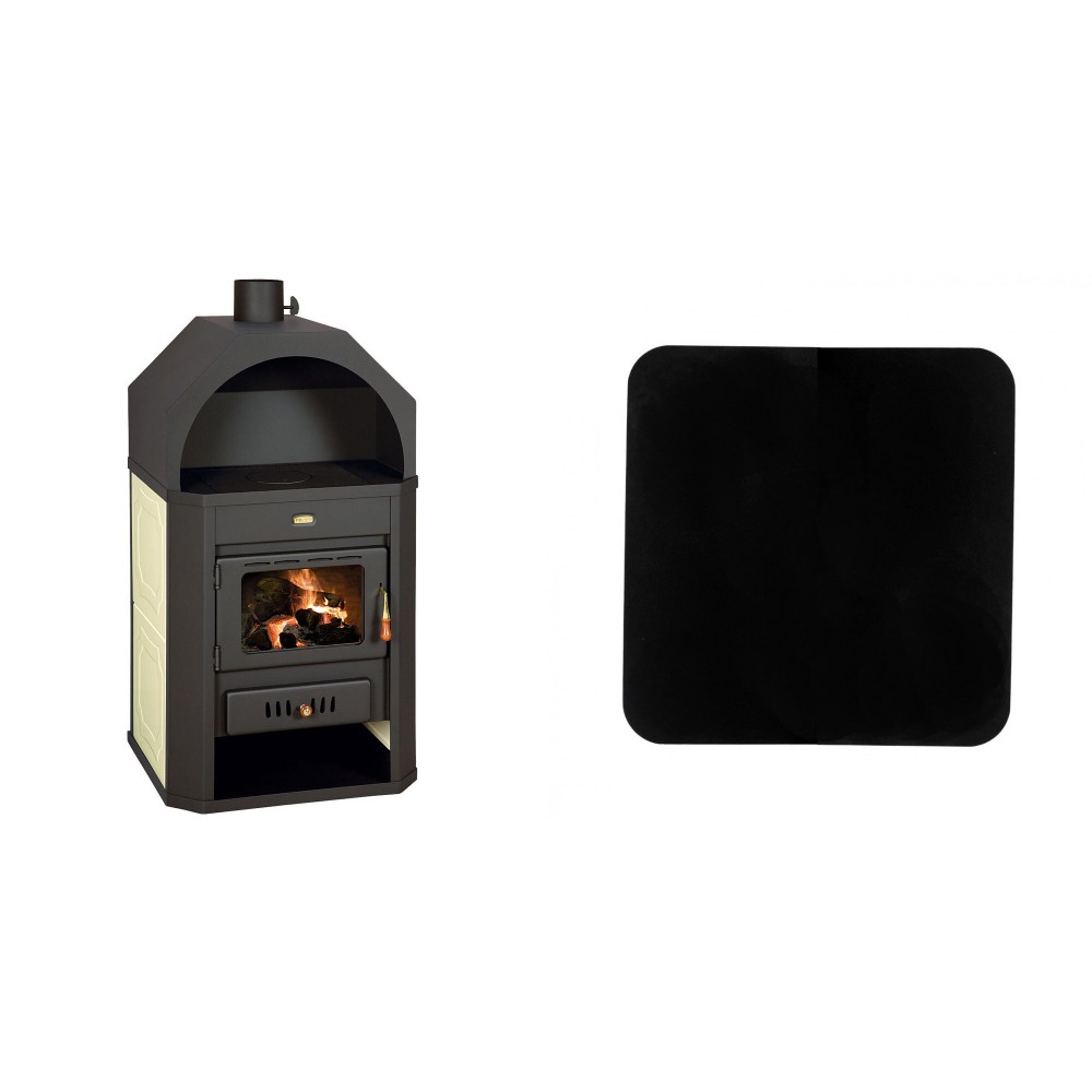 Set Kaminofen, Holzofen Wasserführend Prity, Modell W17, Leistung 23.2kW, Gewölbt + Funkenschutzplatte Stahl 2mm, Größe 98x98cm | Wasserführender Кaminofen Prity | Kaminofen |