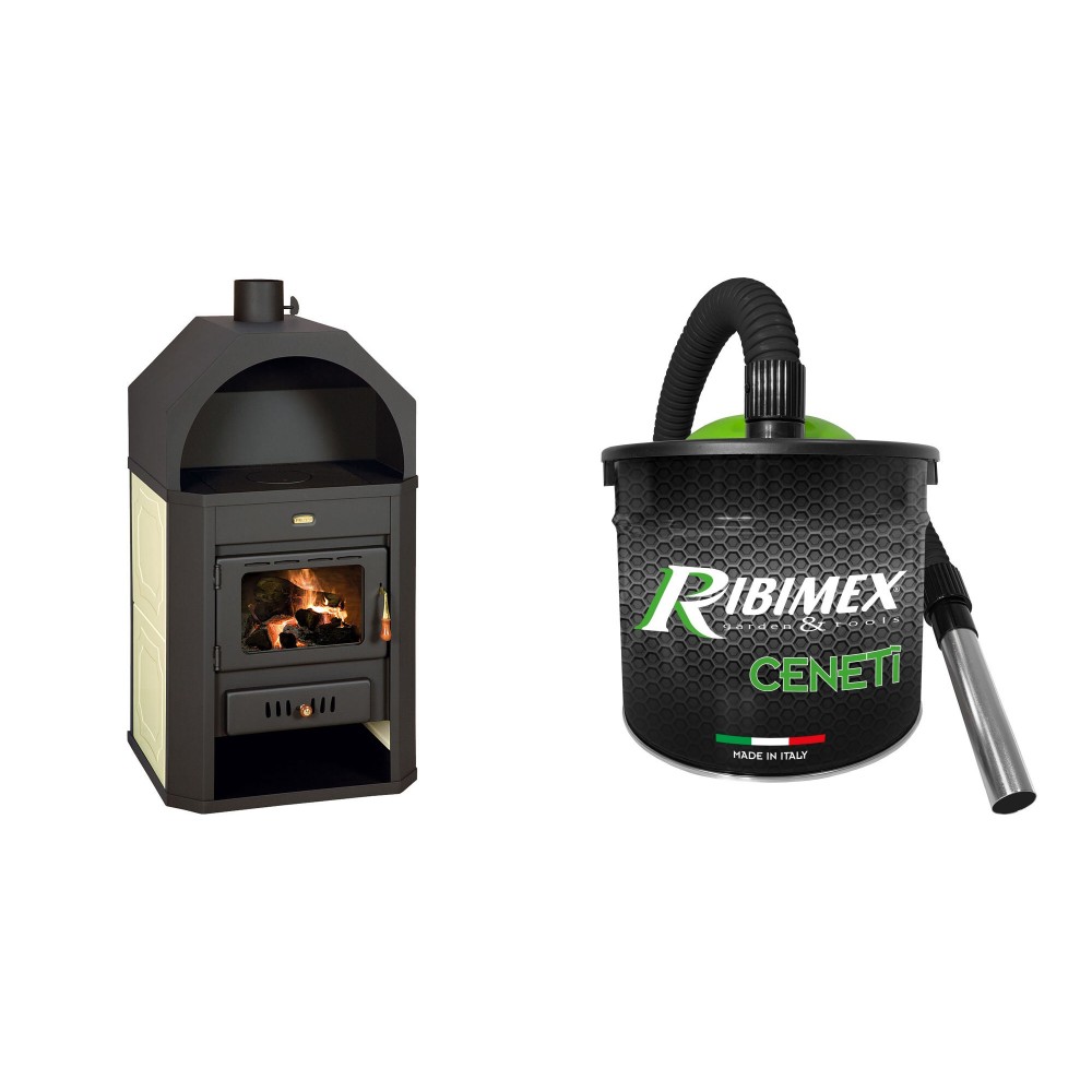 Set Kaminofen, Holzofen Wasserführend Prity, Modell W17, Leistung 23.2kW, Gewölbt + Elektrischer Aschesauger Ribimex, Modell Cenetì, Fassungsvermögen 15 L | Wasserführender Кaminofen Prity | Kaminofen |