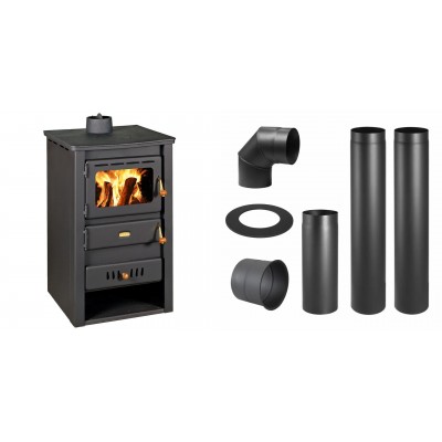 Set Kaminofen, Holzofen Wasserführend Prity, Modell K22 CP W10, Obere Platte aus Gusseisen, Leistung 13,3kW + Schornstein Bausatz PARKANEX, Stahl Ø130, Dicke 2mm - Prity