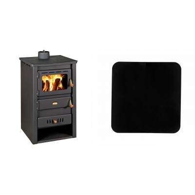 Set Kaminofen, Holzofen Wasserführend Prity, Modell K22 CP W10, Obere Platte aus Gusseisen, Leistung 13,3kW + Funkenschutzplatte Stahl 2mm, Größe 98x98cm - Prity