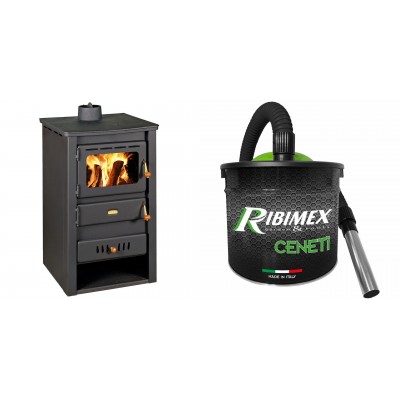 Set Kaminofen, Holzofen Wasserführend Prity, Modell K22 CP W10, Obere Platte aus Gusseisen, Leistung 13,3kW + Elektrischer Aschesauger Ribimex, Modell Cenetì, Fassungsvermögen 15 L - Prity