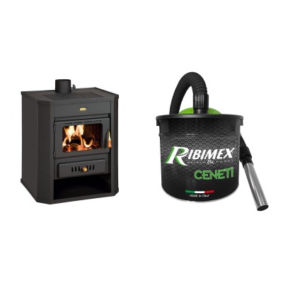 Set Kaminofen, Holzofen Prity, Modell WD, Leistung 15,9kW + Elektrischer Aschesauger Ribimex, Modell Cenetì, Fassungsvermögen 15 L - Prity