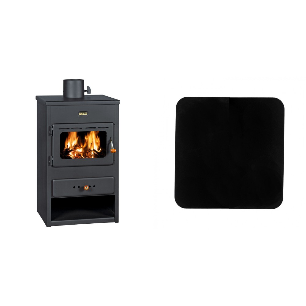 Set Kaminofen, Holzofen Prity, Modell K1, Leistung 9.5 kW + Funkenschutzplatte Stahl 2mm, Größe 98x98cm | Holzofen | Kaminofen |