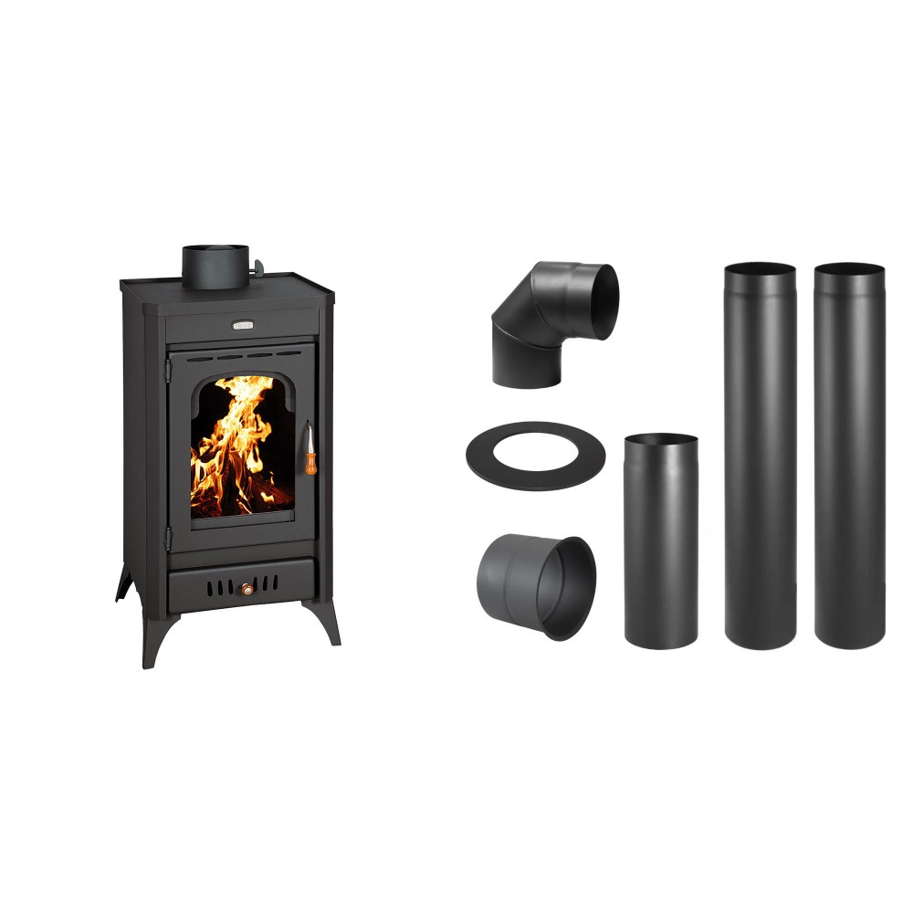 Set Kaminofen, Holzofen Prity, Modell SR, Leistung 11.4kW, Beine + Schornstein Bausatz PARKANEX, Stahl Ø150, Dicke 2mm | Holzofen | Kaminofen |